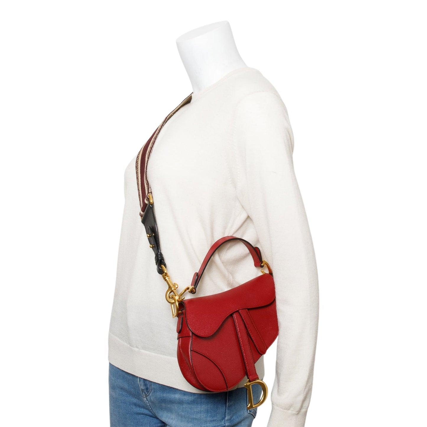 Christian Dior Red Grained Calfskin Leather Mini Saddle Bag
