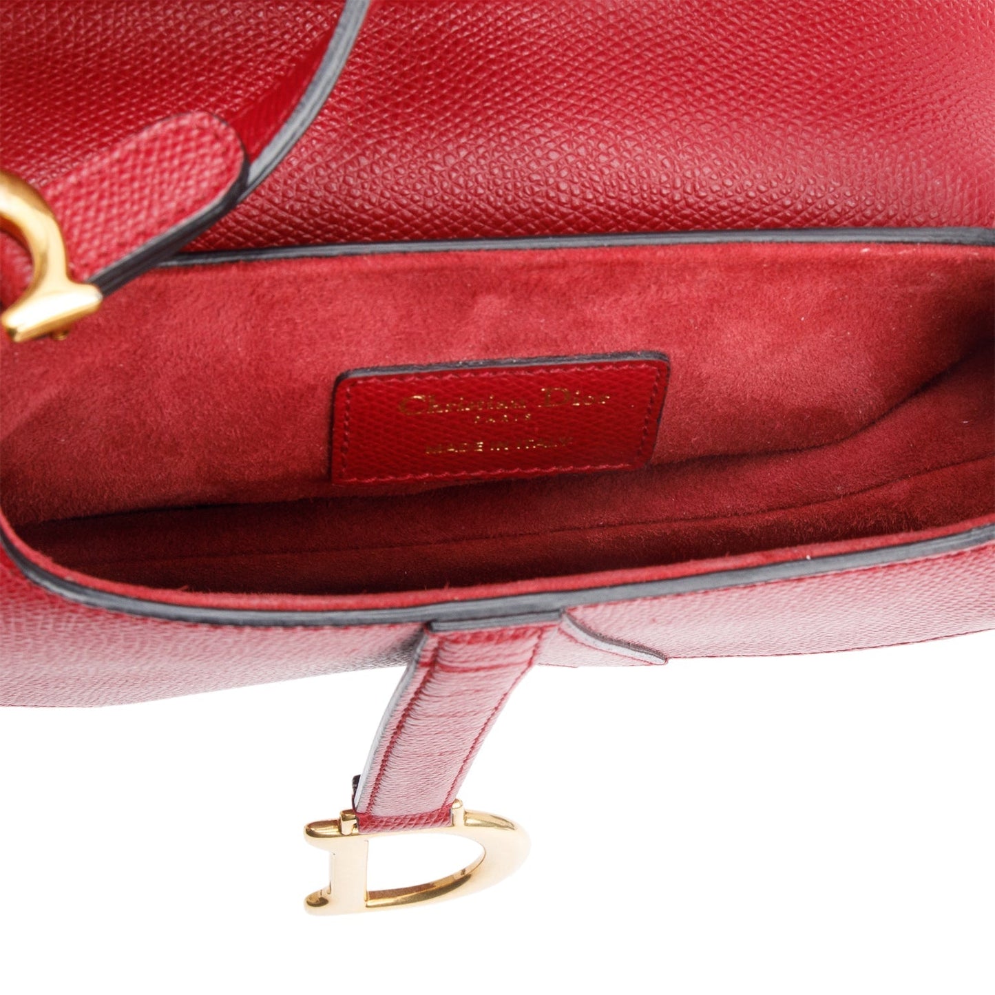 Christian Dior Red Grained Calfskin Leather Mini Saddle Bag