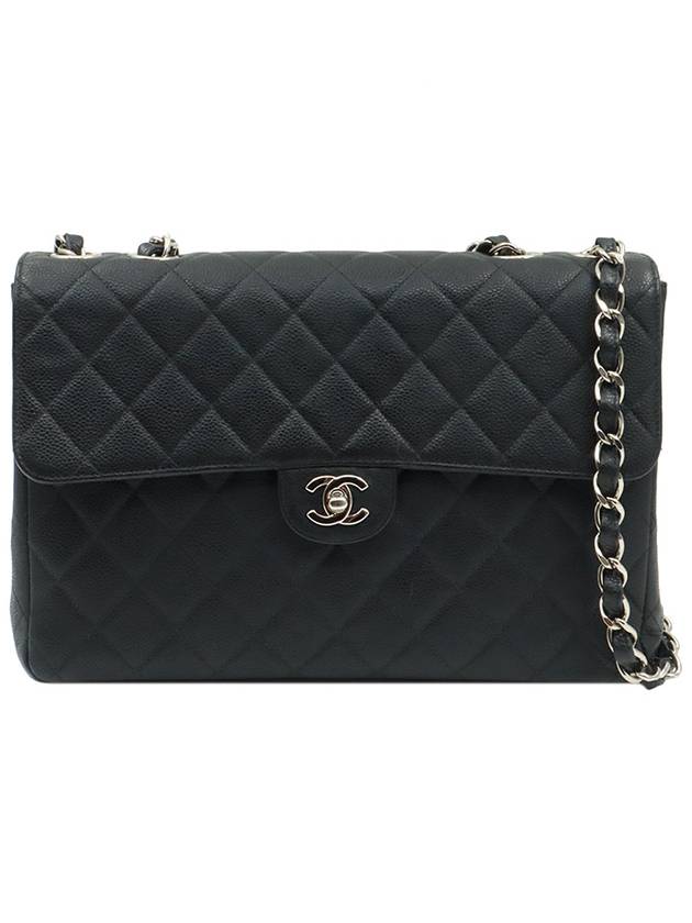 Black Caviar Silver Chain One Flap Classic Jumbo Large Shoulder Bag 6th A11869 Chanel
