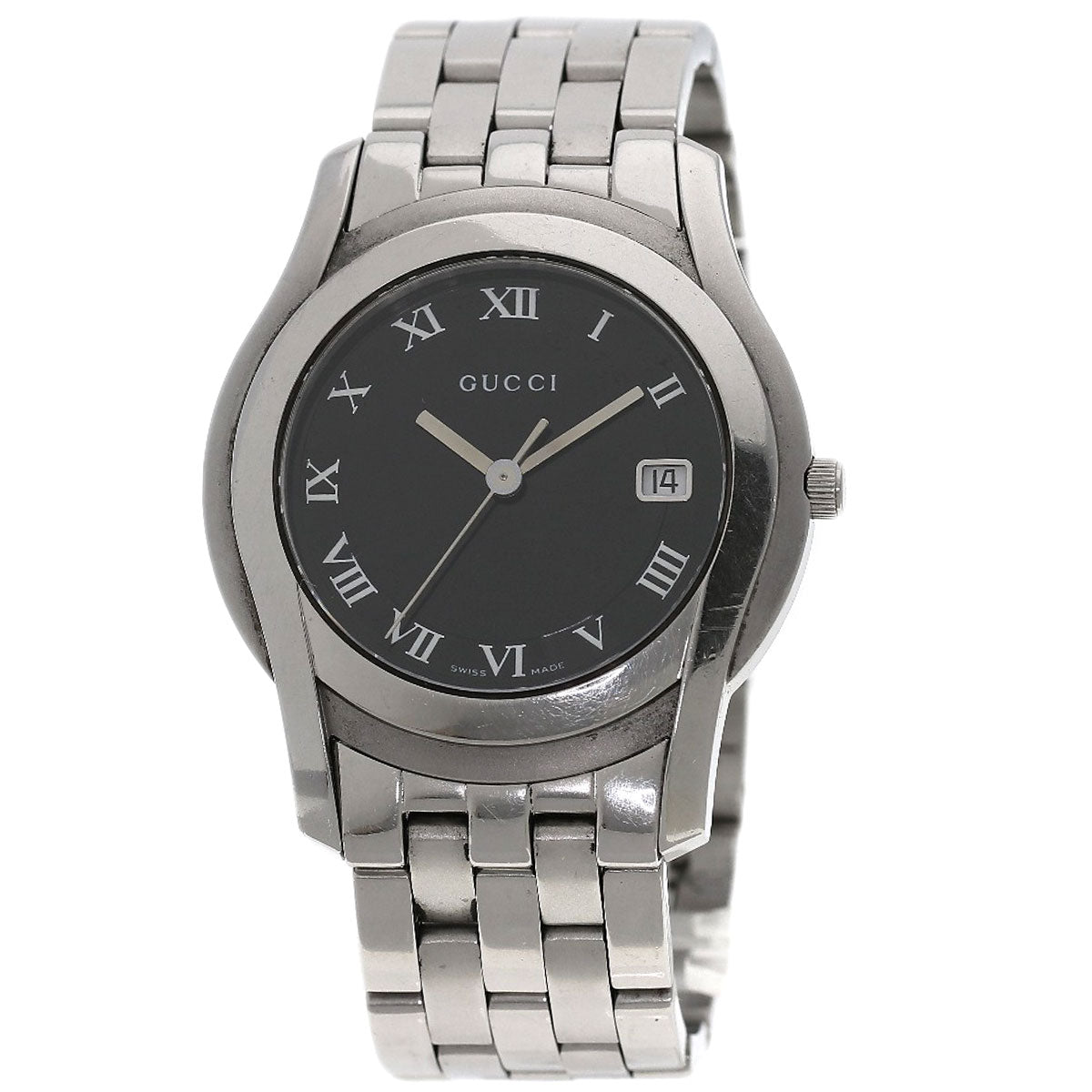 GUCCI Watches Quartz 5500M Stainless Steel , Stainless Steel Silver Round face black dial mens  d