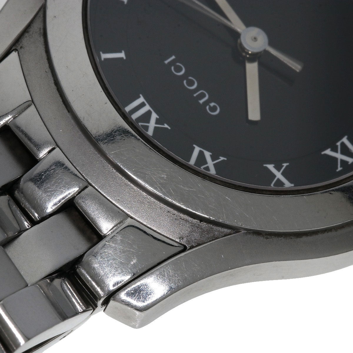 GUCCI Watches Quartz 5500M Stainless Steel , Stainless Steel Silver Round face black dial mens  d