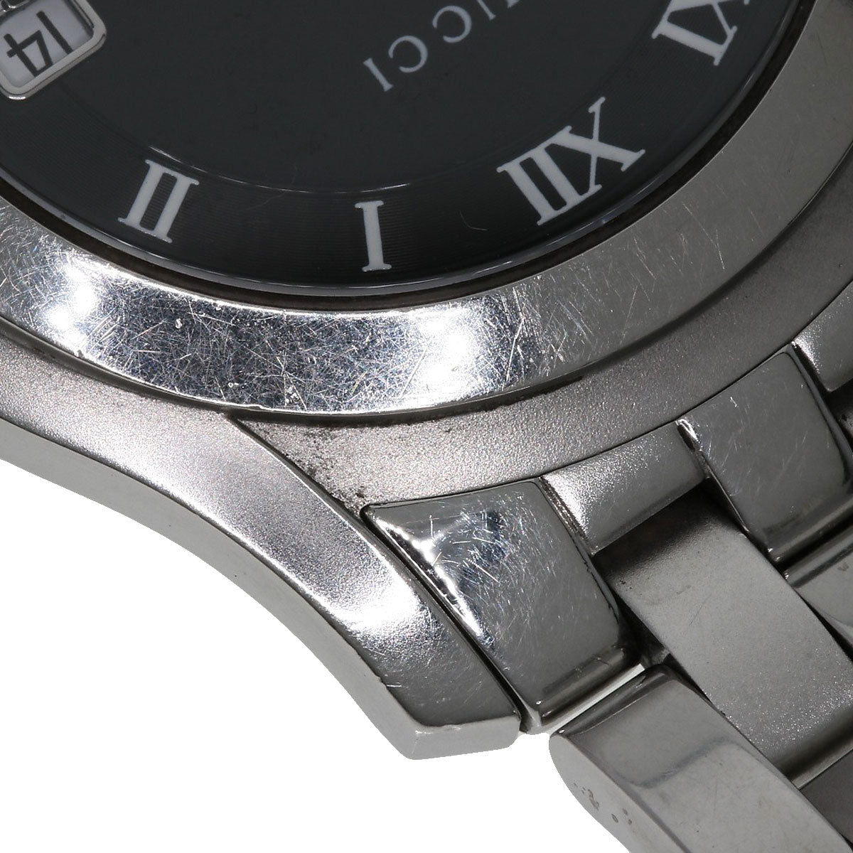 GUCCI Watches Quartz 5500M Stainless Steel , Stainless Steel Silver Round face black dial mens  d