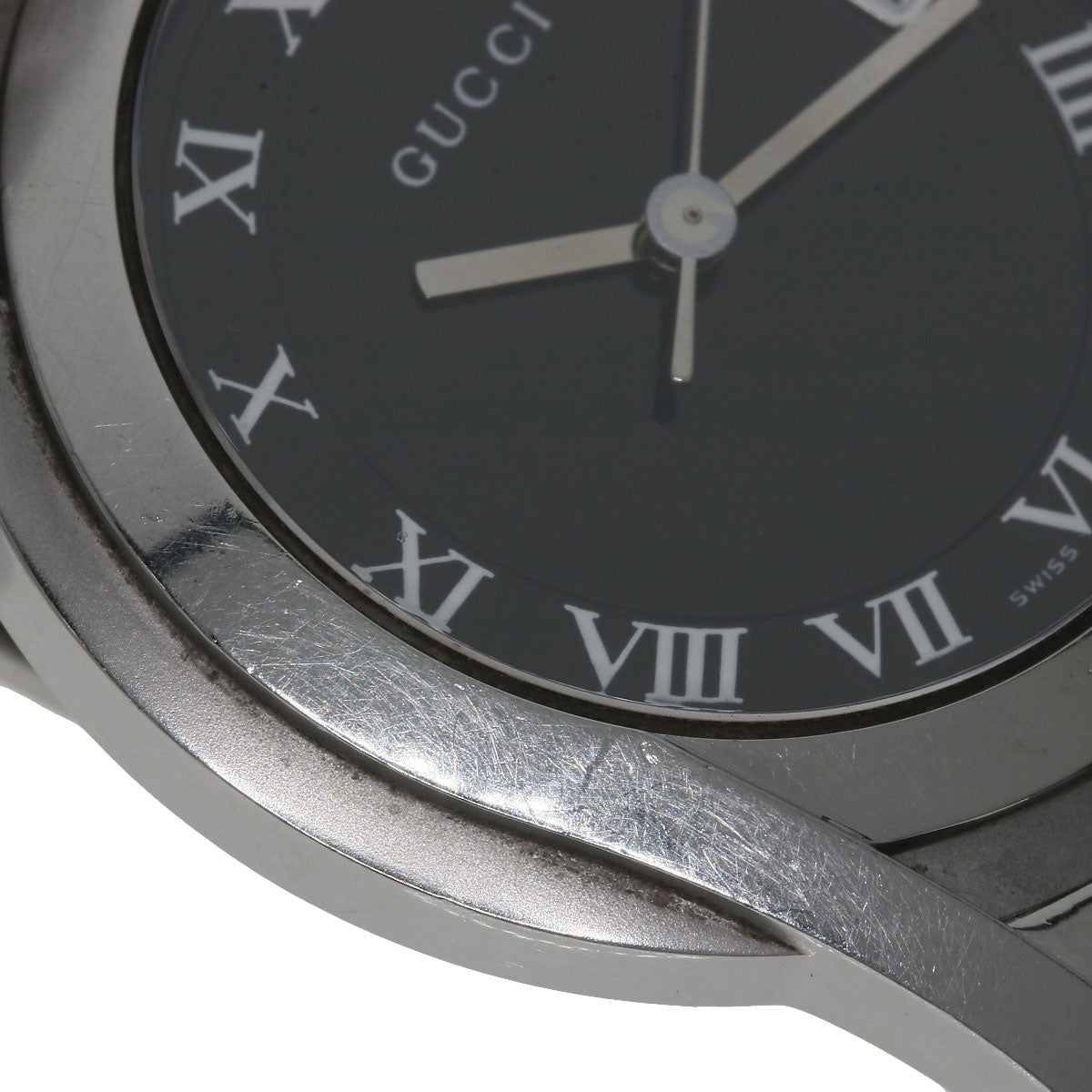 GUCCI Watches Quartz 5500M Stainless Steel , Stainless Steel Silver Round face black dial mens  d