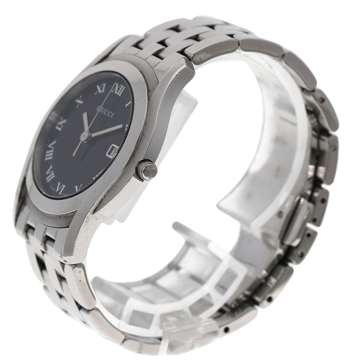 GUCCI Watches Quartz 5500M Stainless Steel , Stainless Steel Silver Round face black dial mens  d