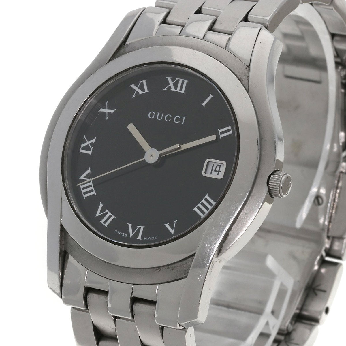 GUCCI Watches Quartz 5500M Stainless Steel , Stainless Steel Silver Round face black dial mens  d