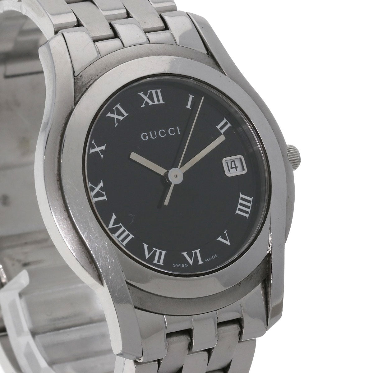 GUCCI Watches Quartz 5500M Stainless Steel , Stainless Steel Silver Round face black dial mens  d