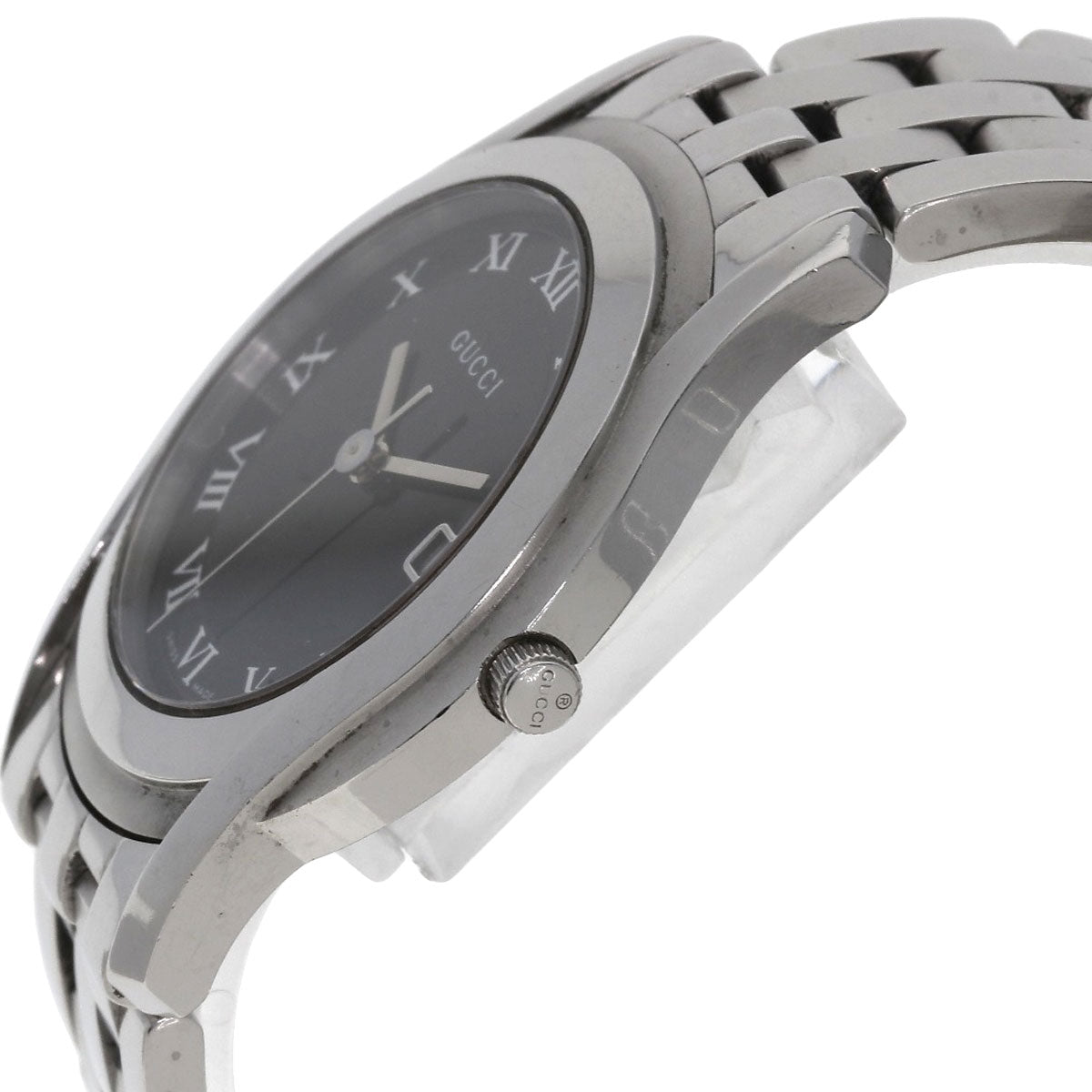 GUCCI Watches Quartz 5500M Stainless Steel , Stainless Steel Silver Round face black dial mens  d
