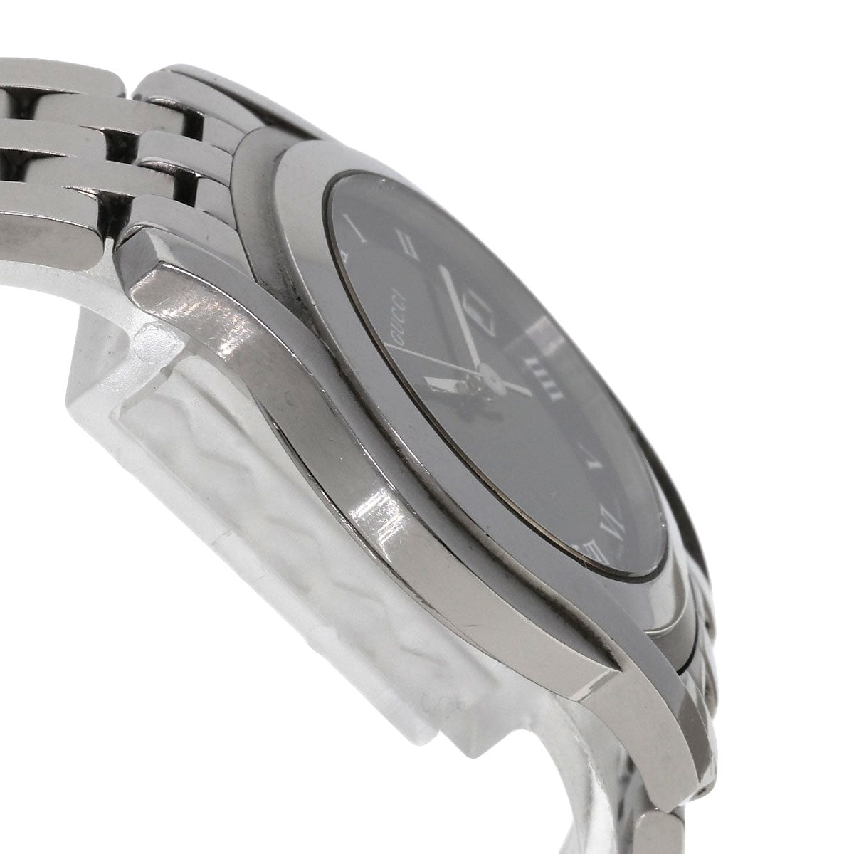 GUCCI Watches Quartz 5500M Stainless Steel , Stainless Steel Silver Round face black dial mens  d