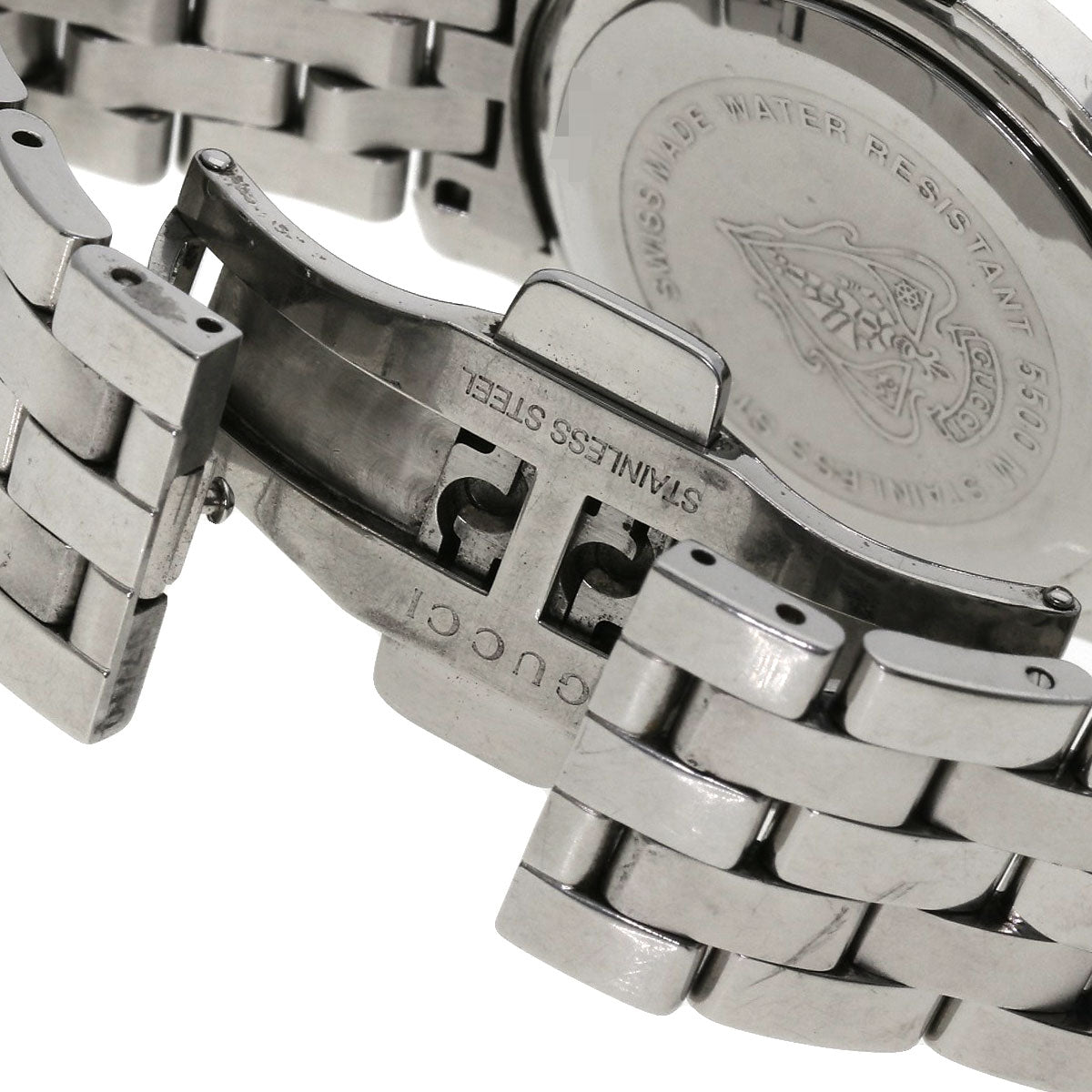 GUCCI Watches Quartz 5500M Stainless Steel , Stainless Steel Silver Round face black dial mens  d