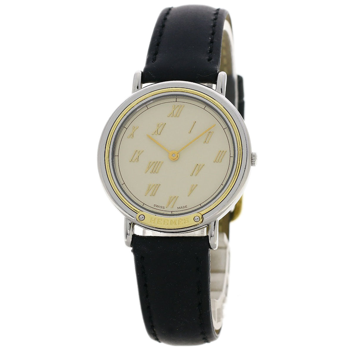 HERMES Watches Quartz Combination, Leather Silver Meteor Ivory dial mens  d