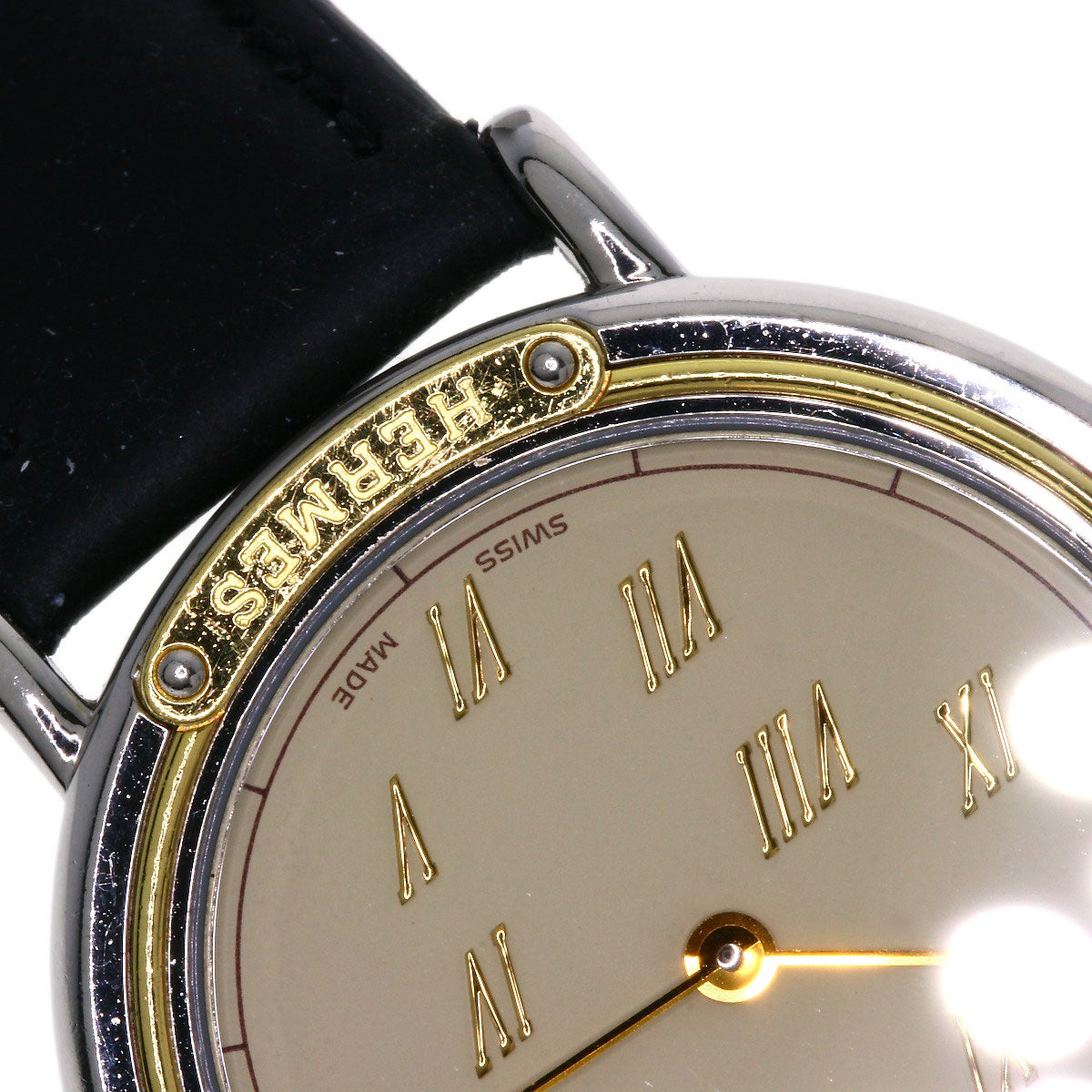 HERMES Watches Quartz Combination, Leather Silver Meteor Ivory dial mens  d