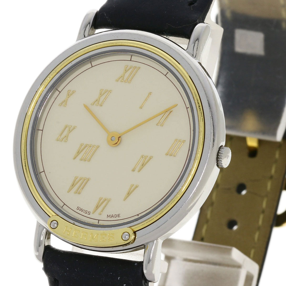 HERMES Watches Quartz Combination, Leather Silver Meteor Ivory dial mens  d