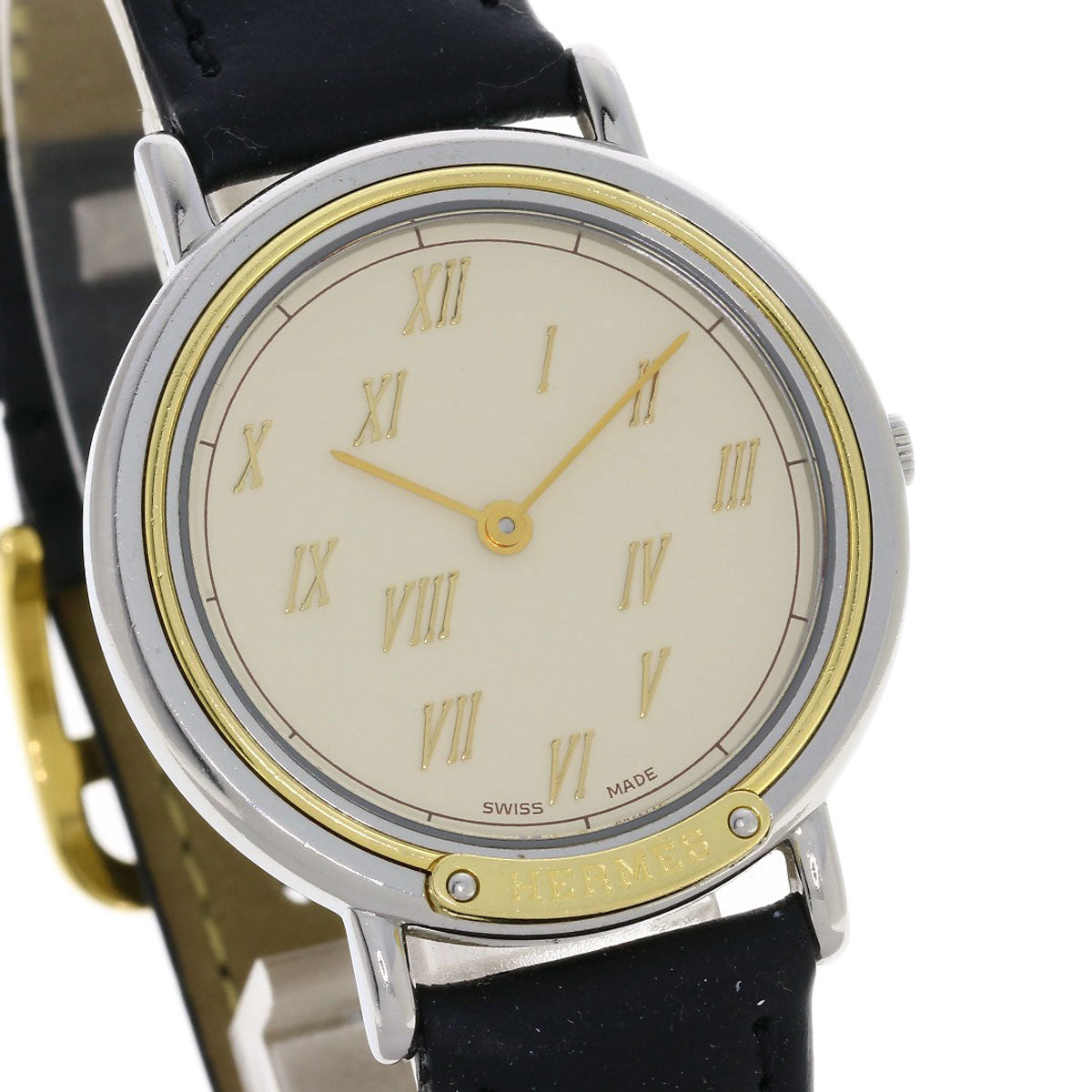 HERMES Watches Quartz Combination, Leather Silver Meteor Ivory dial mens  d
