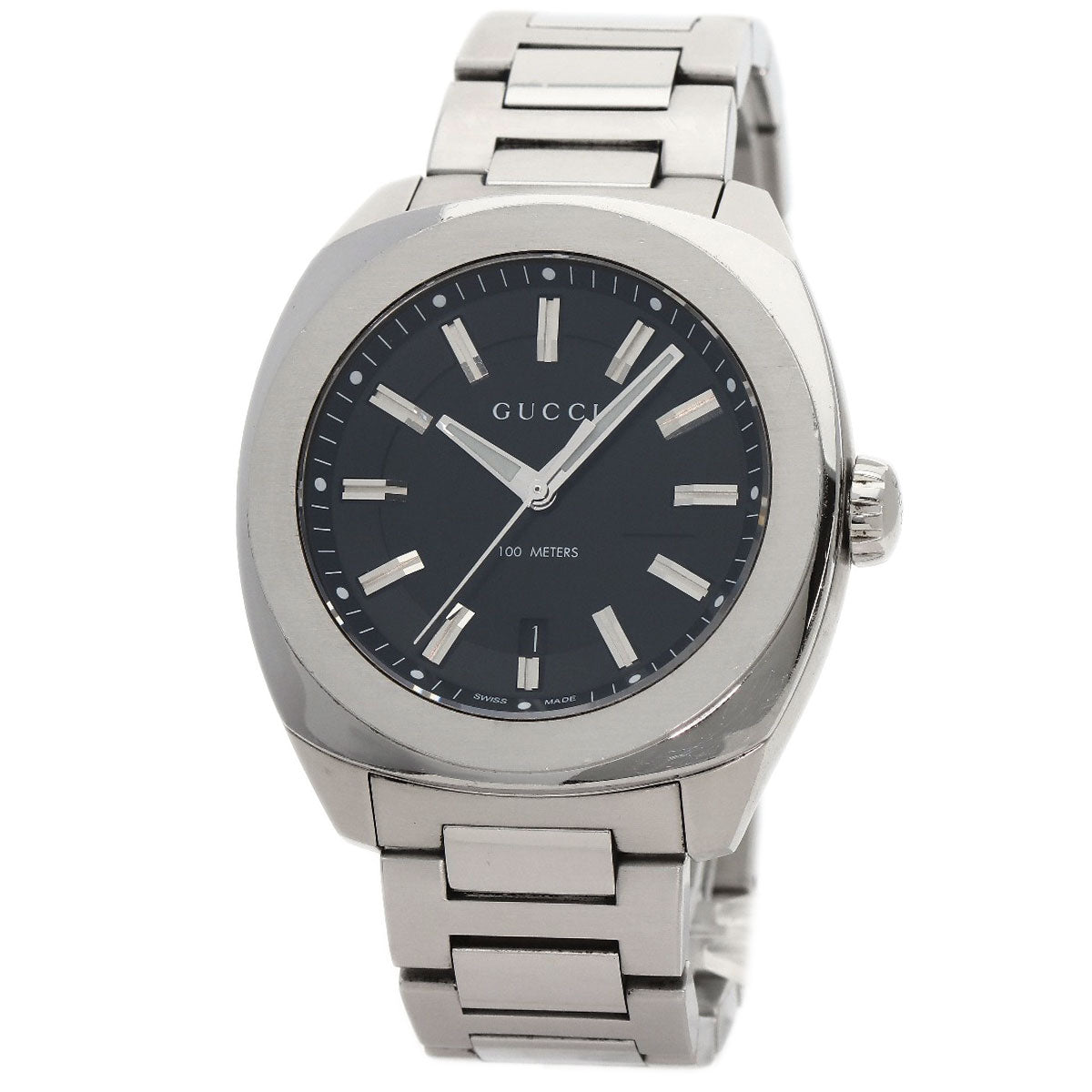 GUCCI Watches Quartz Stainless Steel , Stainless Steel Silver 142.2 black dial mens  d