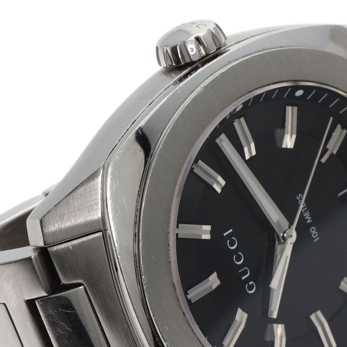 GUCCI Watches Quartz Stainless Steel , Stainless Steel Silver 142.2 black dial mens  d