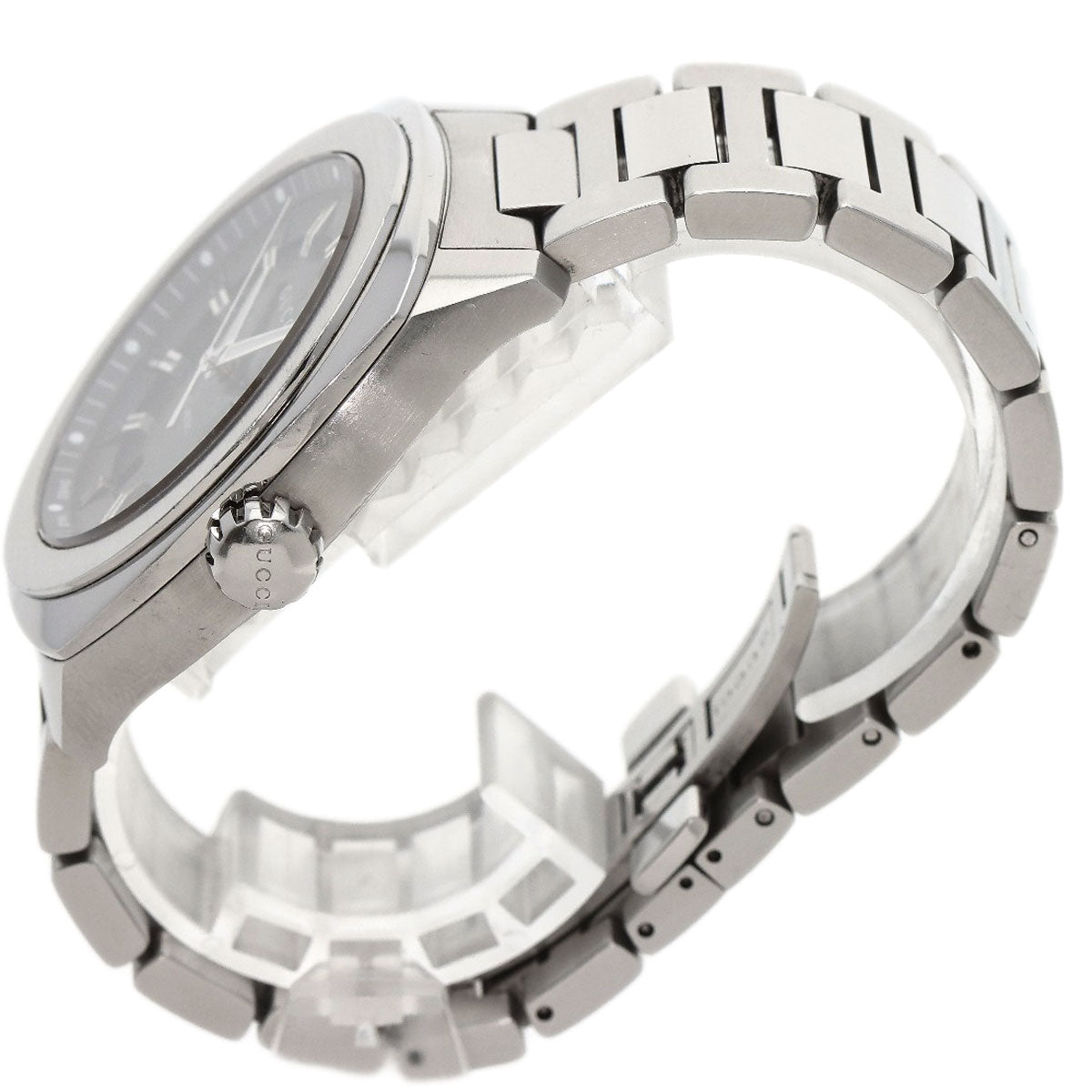 GUCCI Watches Quartz Stainless Steel , Stainless Steel Silver 142.2 black dial mens  d
