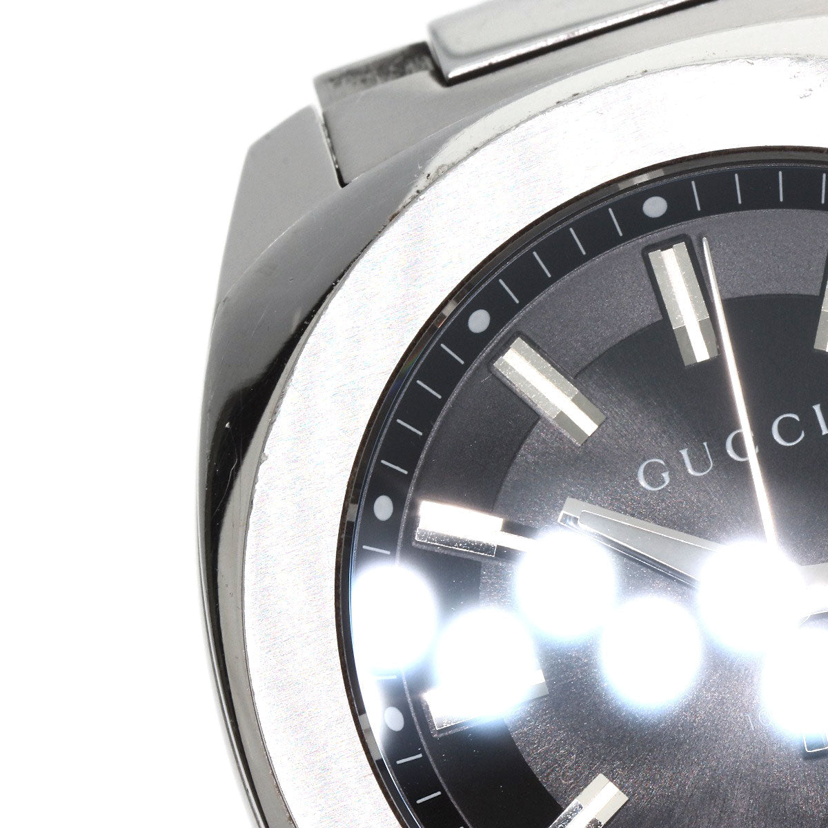 GUCCI Watches Quartz Stainless Steel , Stainless Steel Silver 142.2 black dial mens  d