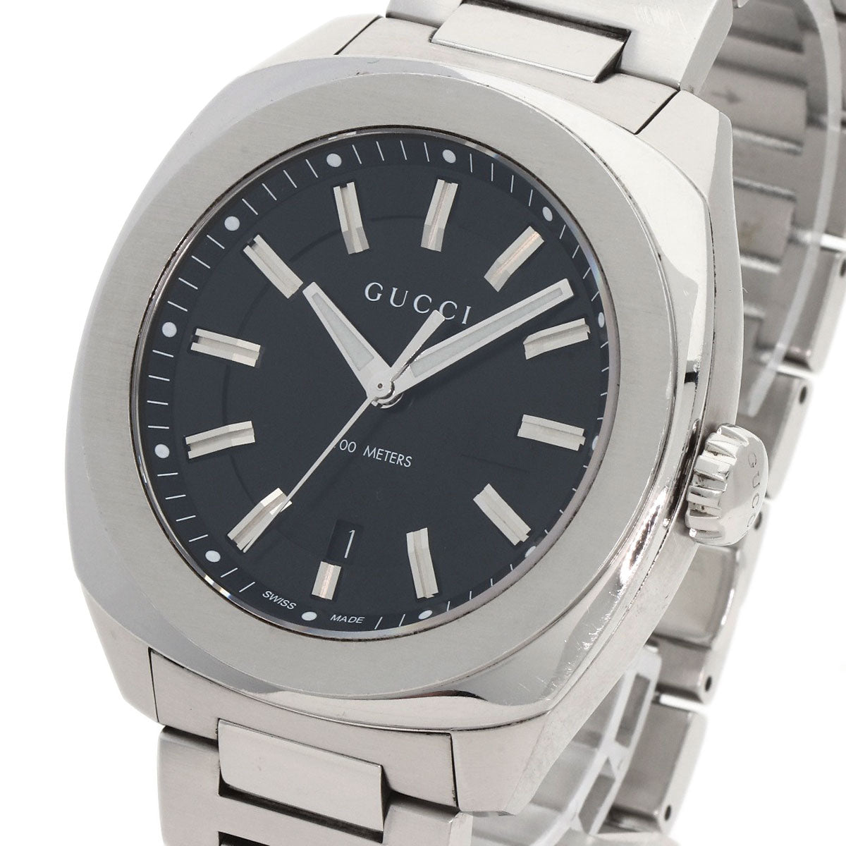 GUCCI Watches Quartz Stainless Steel , Stainless Steel Silver 142.2 black dial mens  d