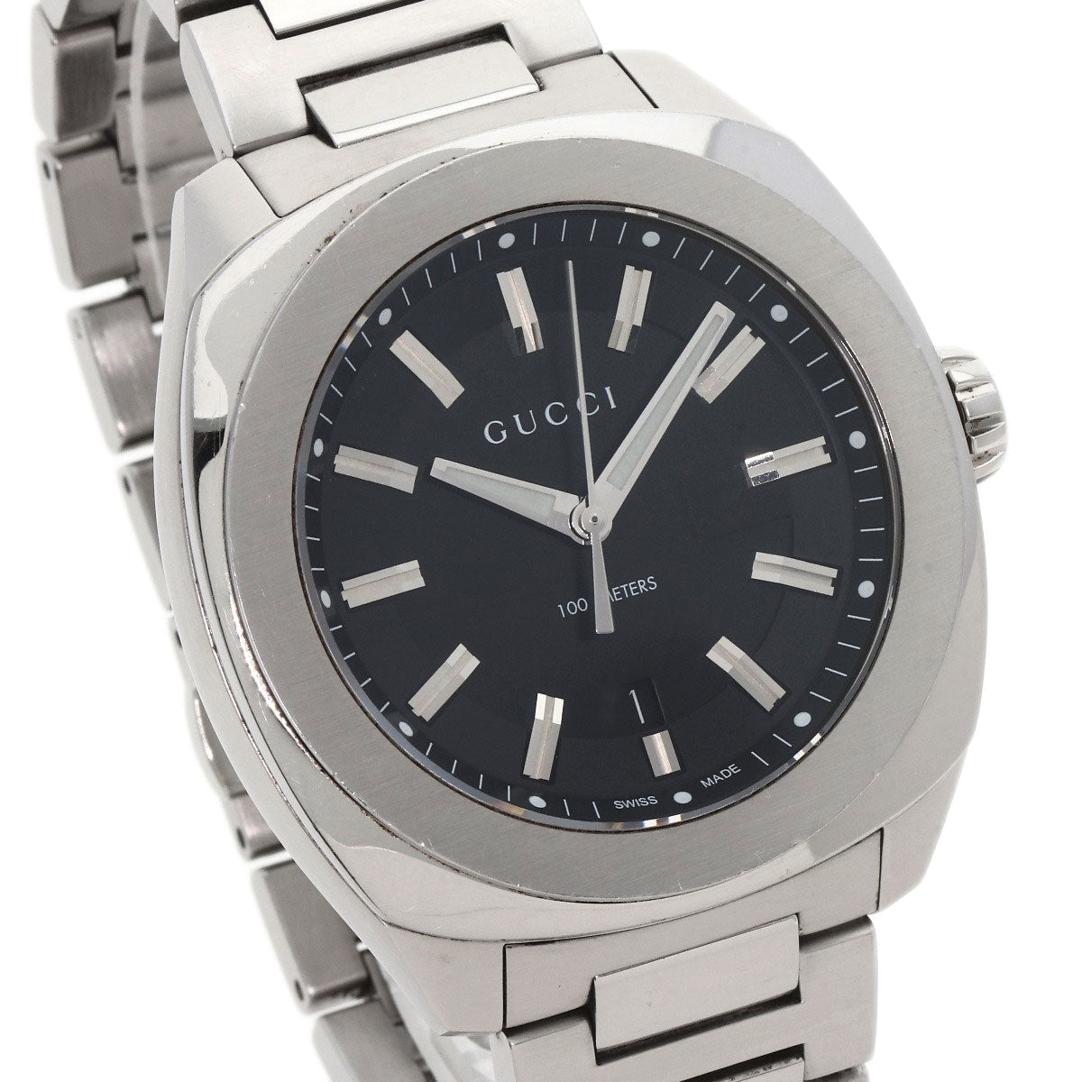 GUCCI Watches Quartz Stainless Steel , Stainless Steel Silver 142.2 black dial mens  d