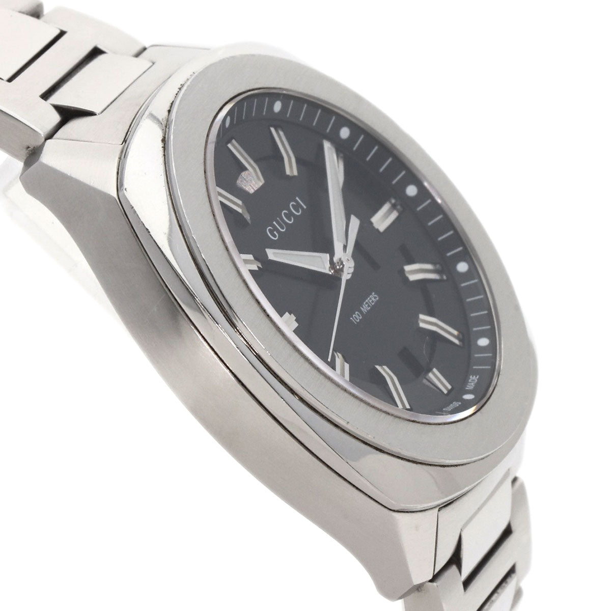 GUCCI Watches Quartz Stainless Steel , Stainless Steel Silver 142.2 black dial mens  d