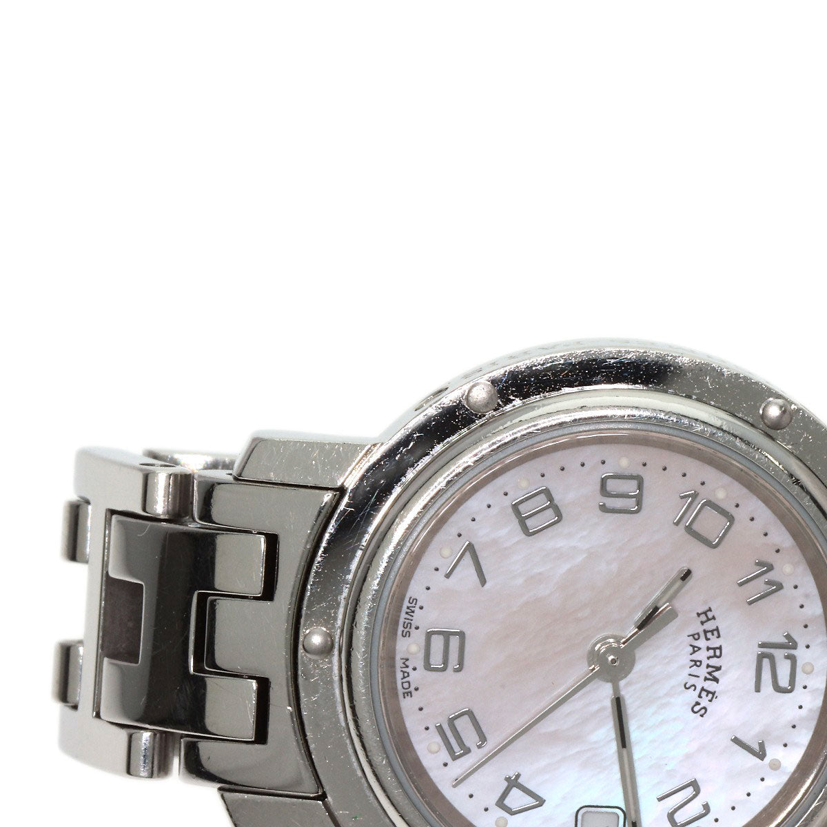 HERMES Watches Quartz CL4.210 Stainless Steel , Stainless Steel Silver Clipper Nacle New Buckle Pink shell dial Women  d