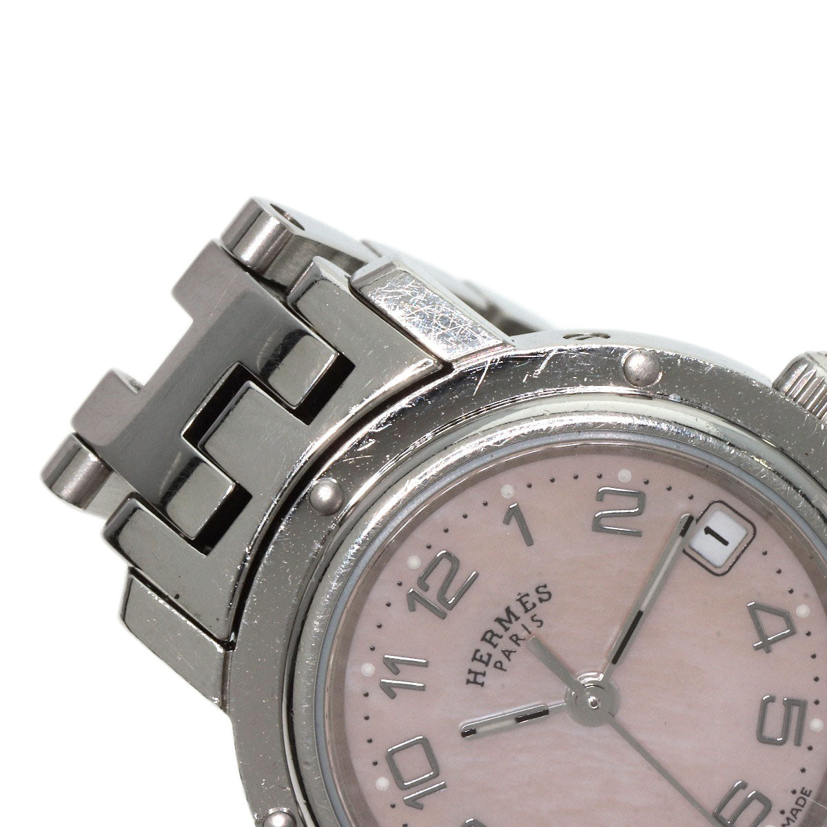 HERMES Watches Quartz CL4.210 Stainless Steel , Stainless Steel Silver Clipper Nacle New Buckle Pink shell dial Women  d