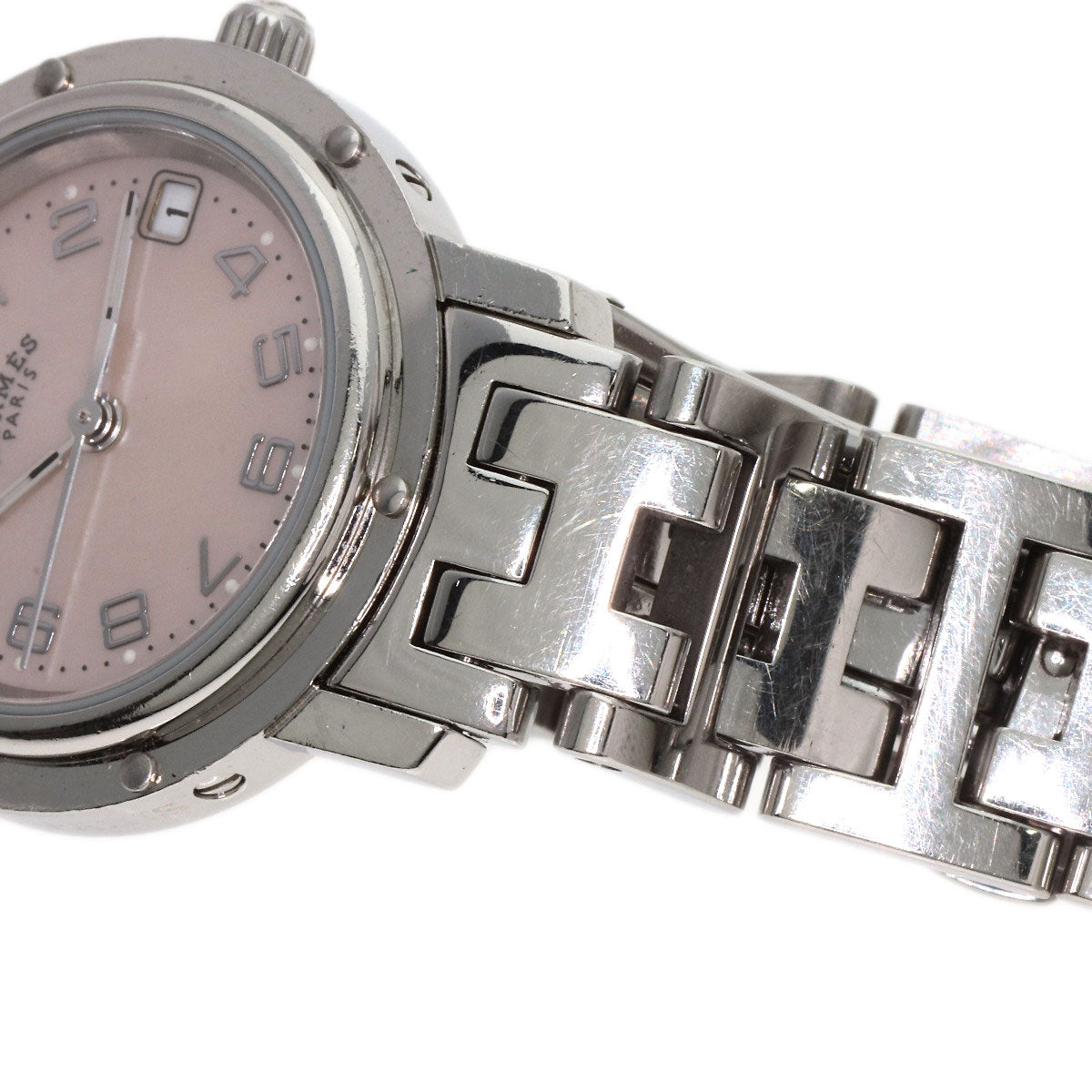 HERMES Watches Quartz CL4.210 Stainless Steel , Stainless Steel Silver Clipper Nacle New Buckle Pink shell dial Women  d