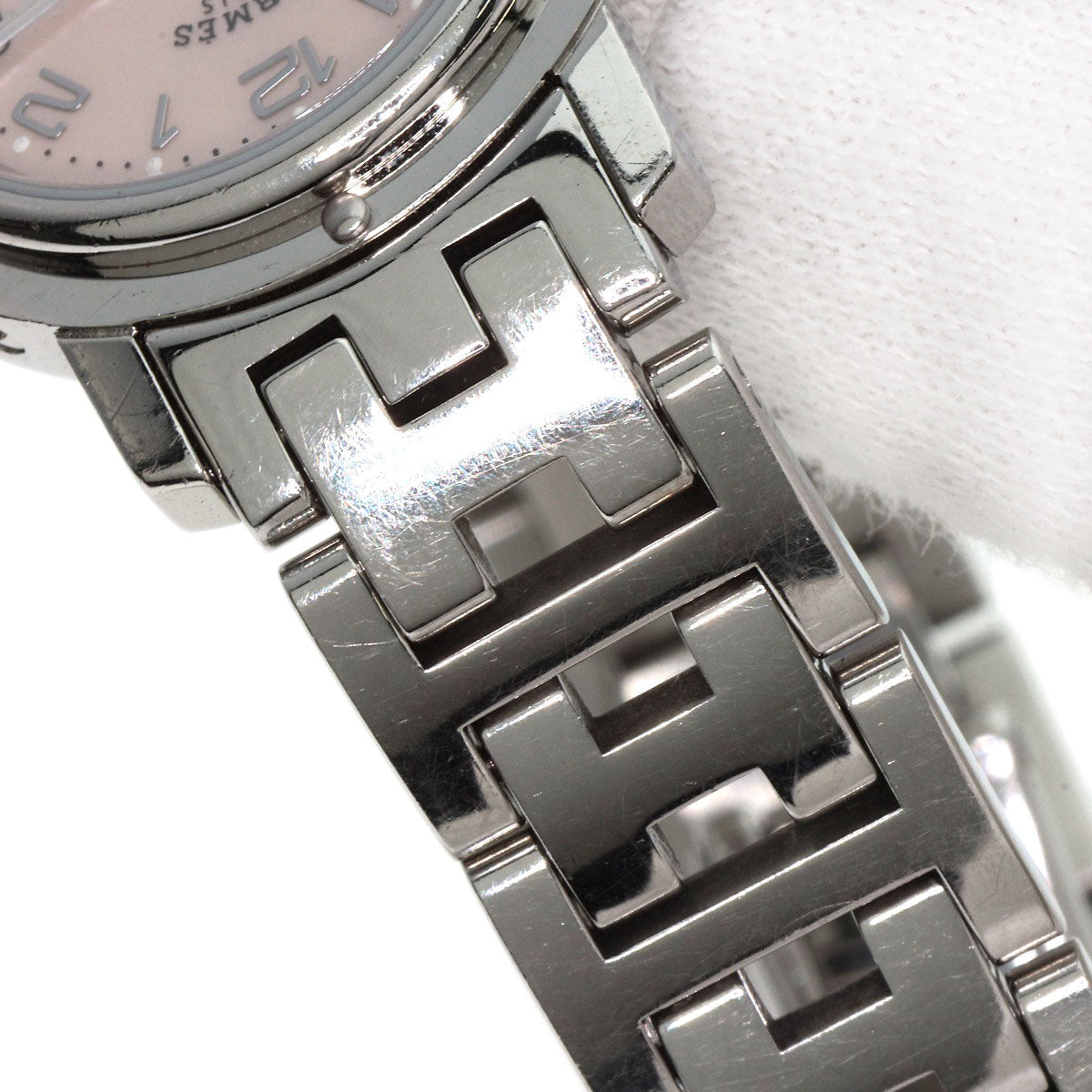 HERMES Watches Quartz CL4.210 Stainless Steel , Stainless Steel Silver Clipper Nacle New Buckle Pink shell dial Women  d