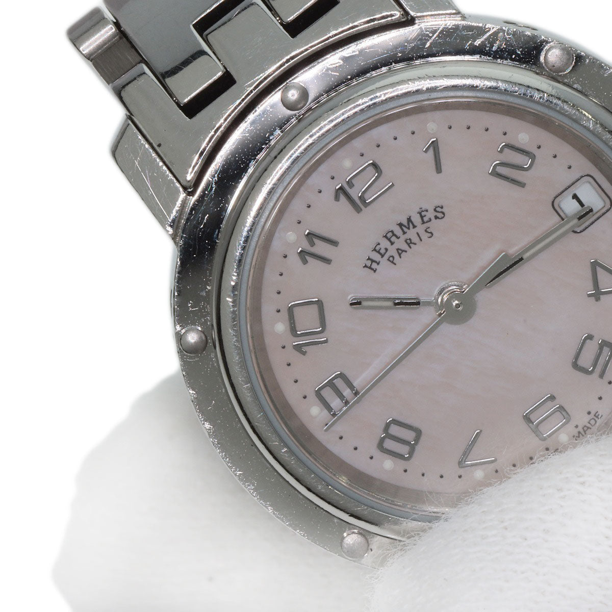 HERMES Watches Quartz CL4.210 Stainless Steel , Stainless Steel Silver Clipper Nacle New Buckle Pink shell dial Women  d