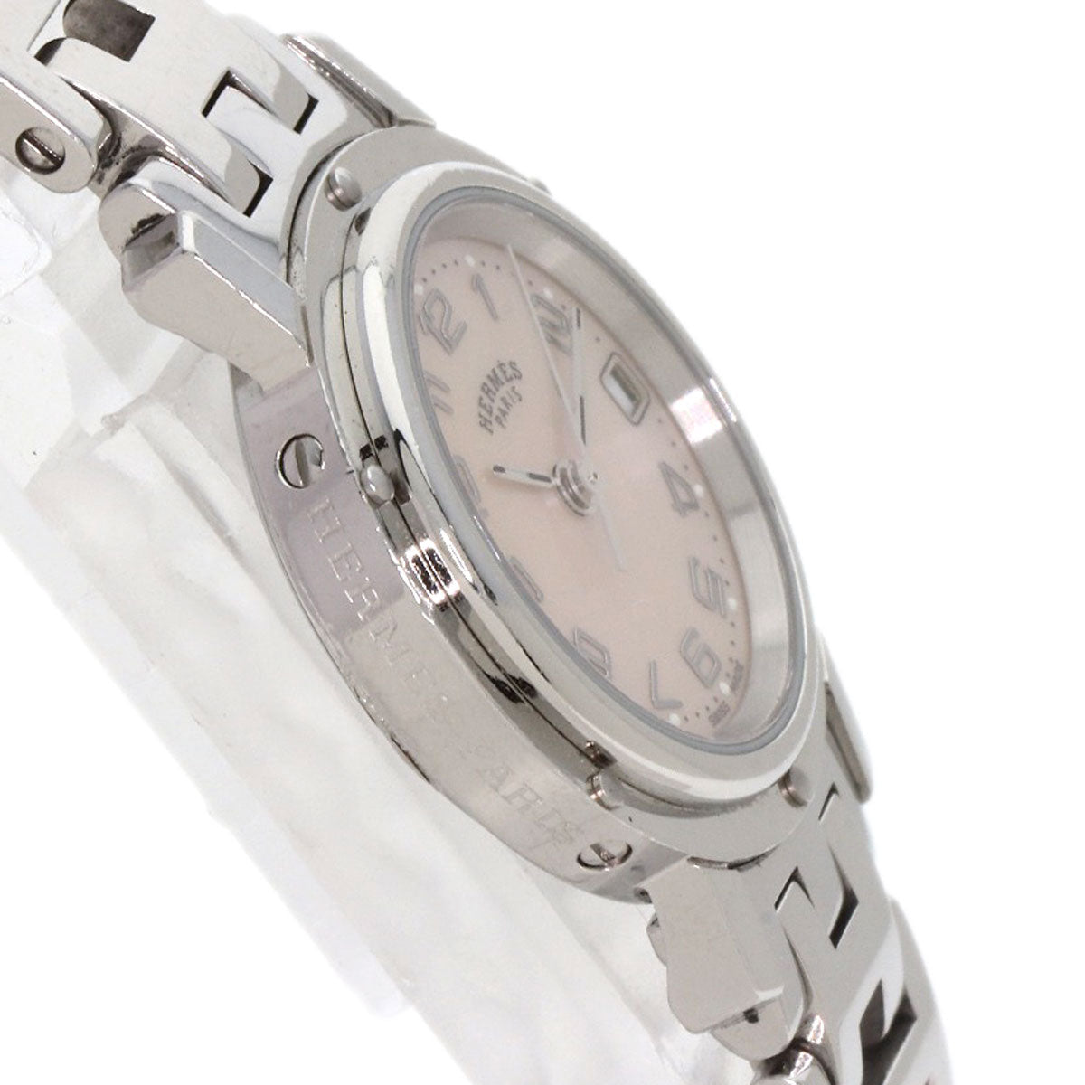 HERMES Watches Quartz CL4.210 Stainless Steel , Stainless Steel Silver Clipper Nacle New Buckle Pink shell dial Women  d