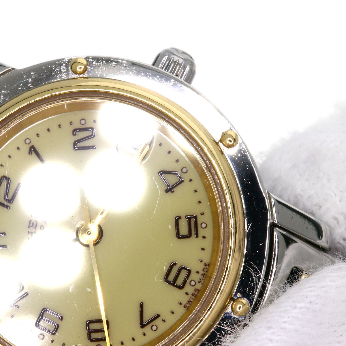 HERMES Watches Quartz CL4.220 Stainless Steel , SSxGP Silver Clipper new buckle Ivory dial Women  d