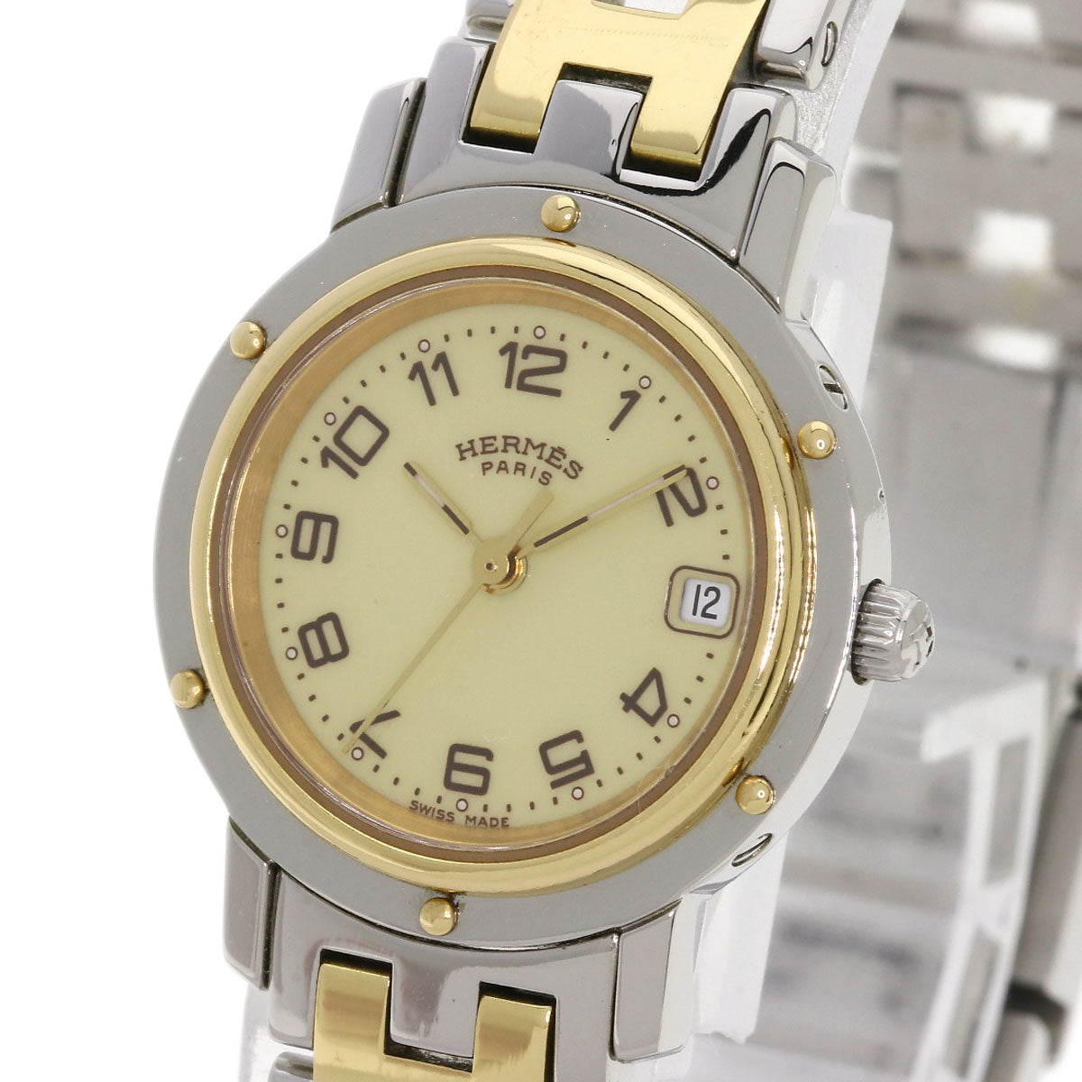 HERMES Watches Quartz CL4.220 Stainless Steel , SSxGP Silver Clipper new buckle Ivory dial Women  d