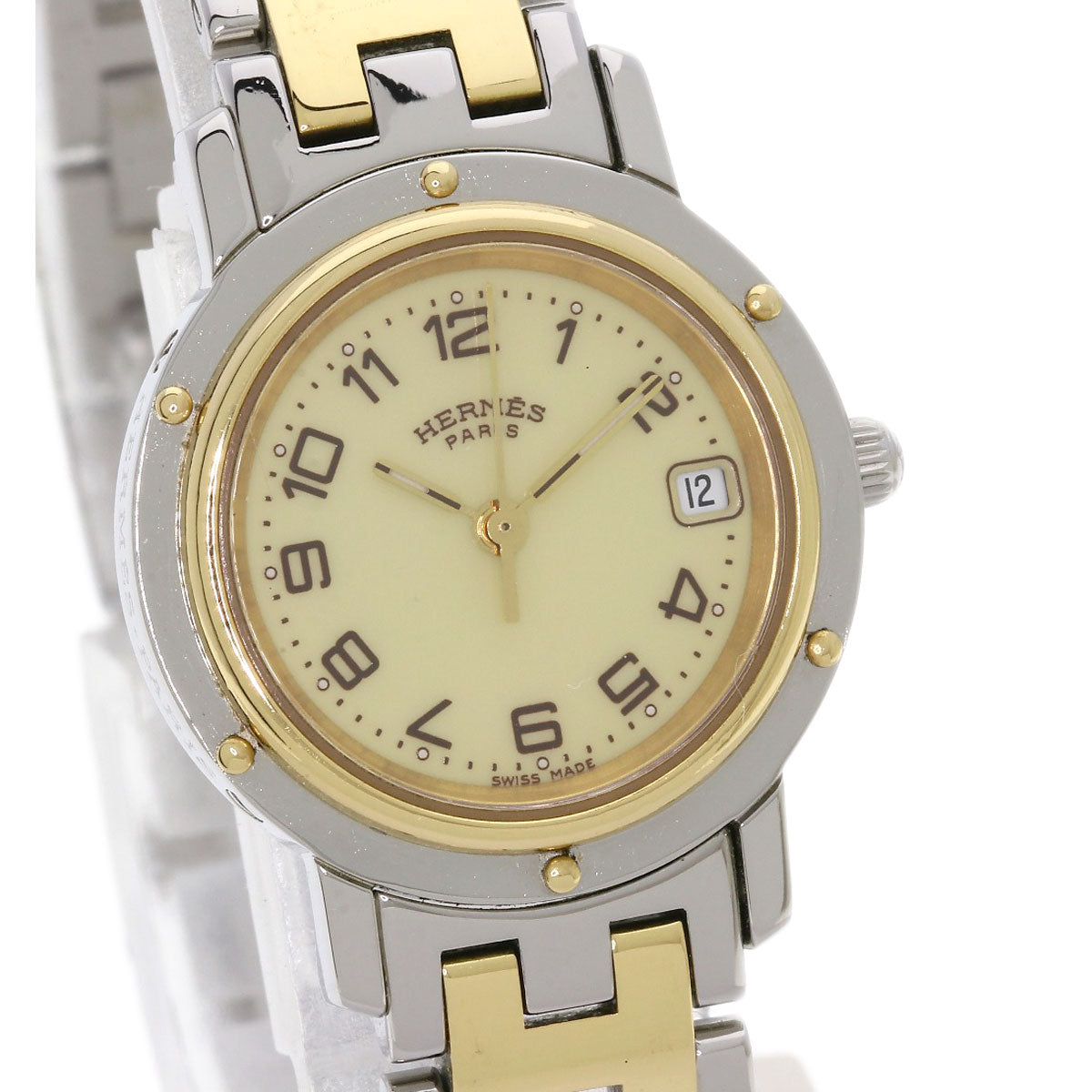 HERMES Watches Quartz CL4.220 Stainless Steel , SSxGP Silver Clipper new buckle Ivory dial Women  d
