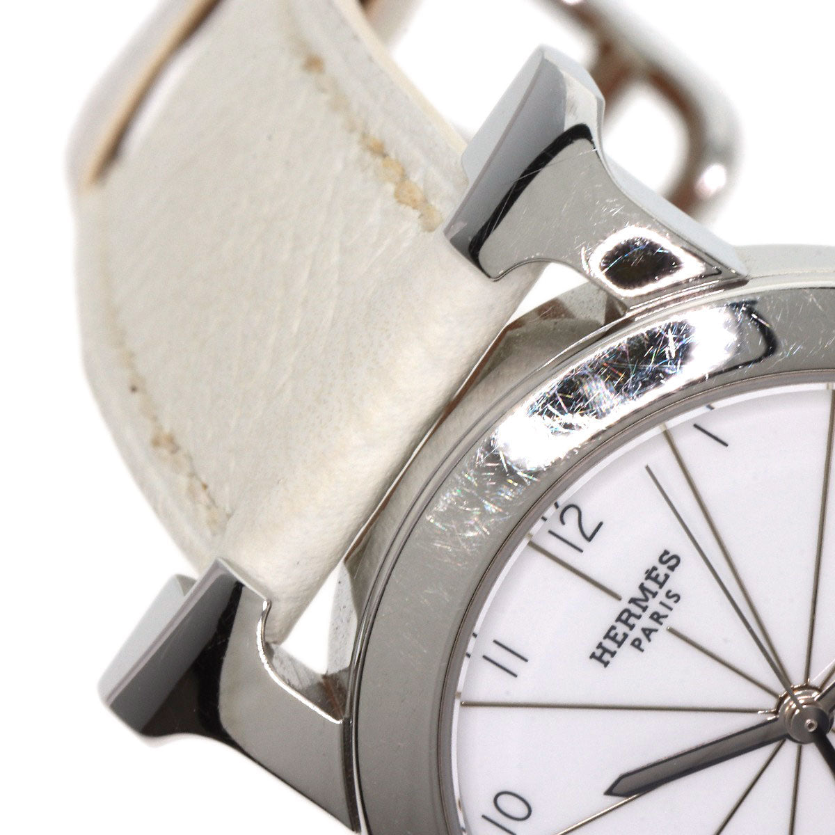 HERMES Watches Quartz HR1.510 Stainless Steel, Leather Silver H watch Rondo white dial Women  d