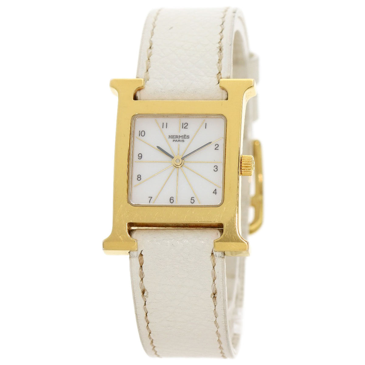 HERMES Watches Quartz HH1.201 Gold Plated, Leather gold H watch white dial Women  d