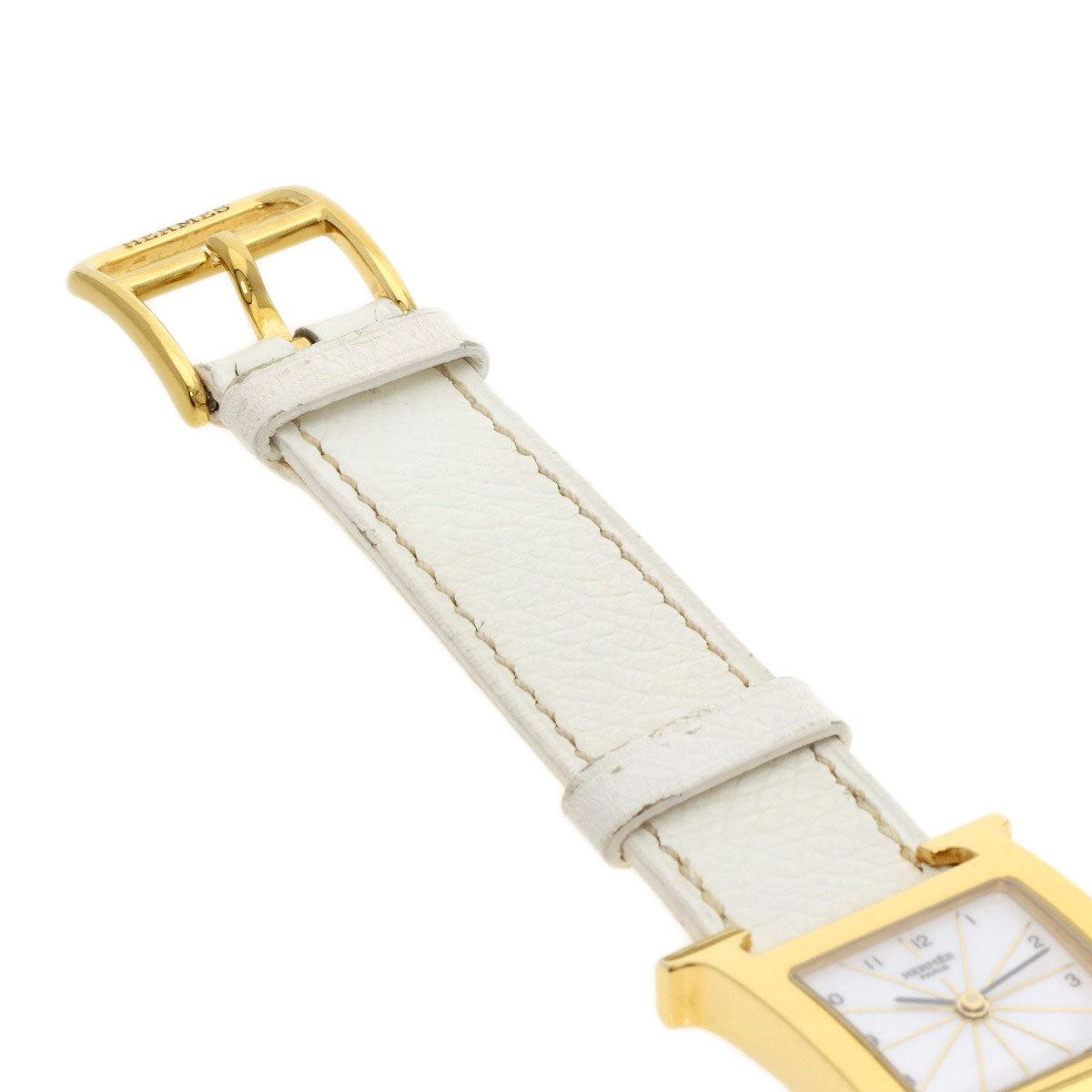 HERMES Watches Quartz HH1.201 Gold Plated, Leather gold H watch white dial Women  d