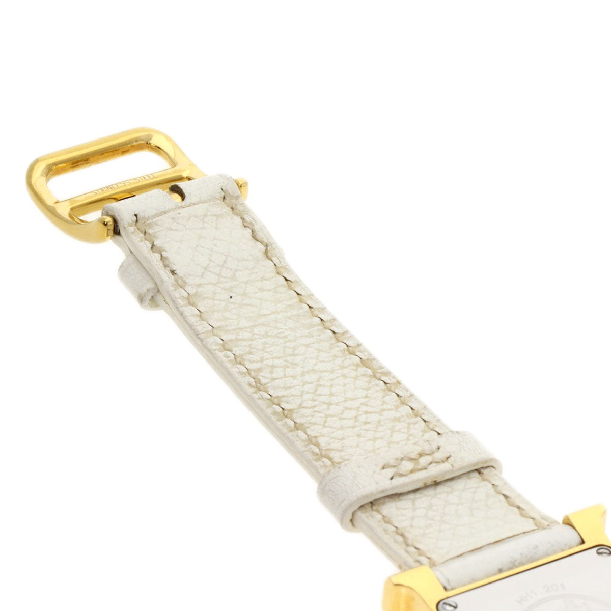 HERMES Watches Quartz HH1.201 Gold Plated, Leather gold H watch white dial Women  d