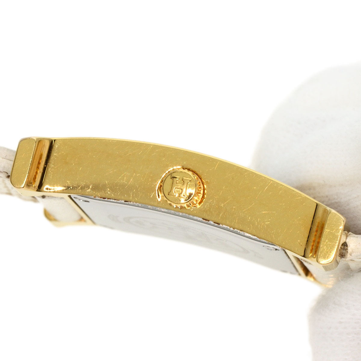 HERMES Watches Quartz HH1.201 Gold Plated, Leather gold H watch white dial Women  d