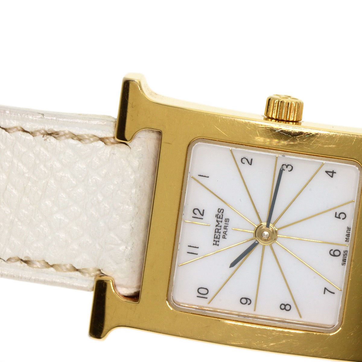 HERMES Watches Quartz HH1.201 Gold Plated, Leather gold H watch white dial Women  d