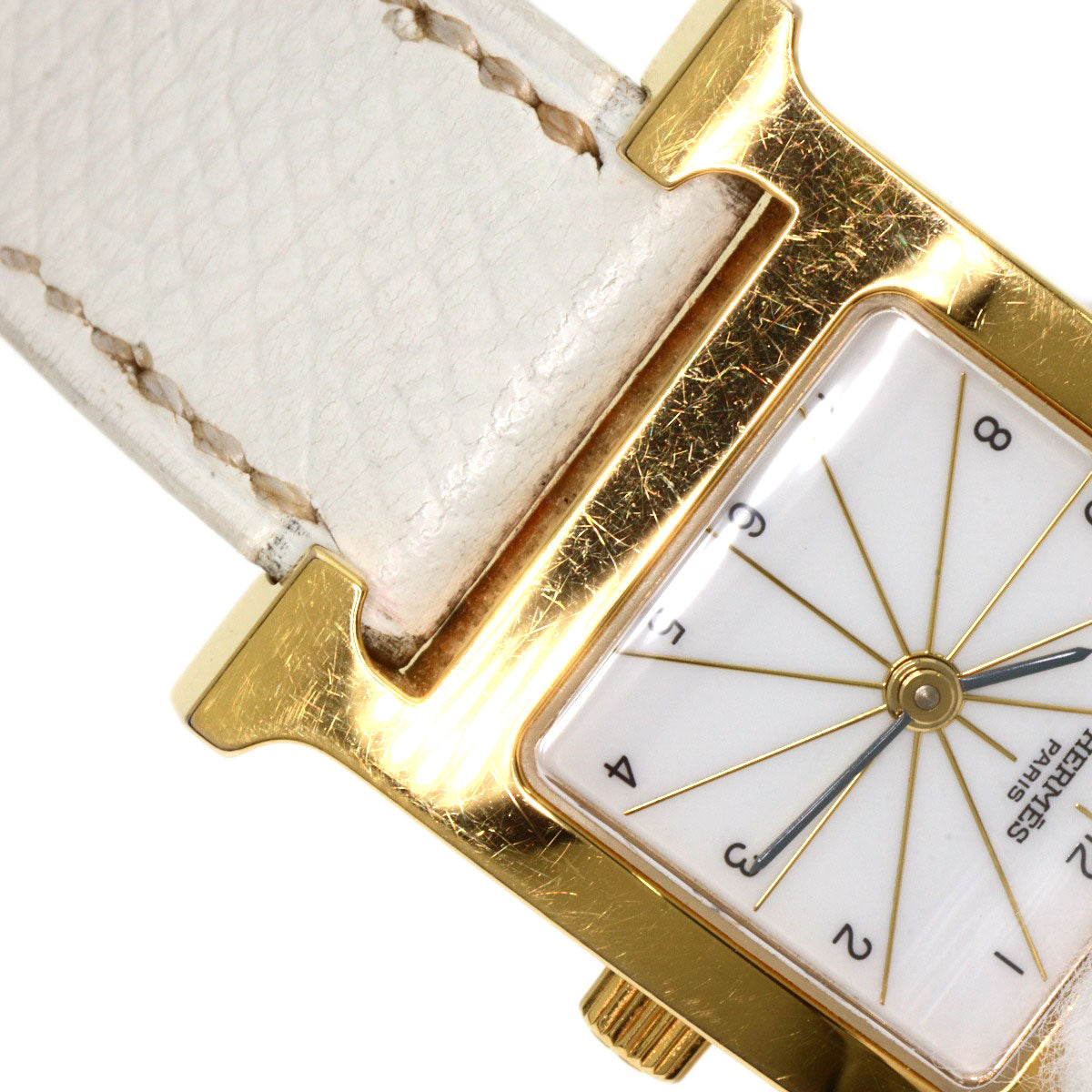 HERMES Watches Quartz HH1.201 Gold Plated, Leather gold H watch white dial Women  d