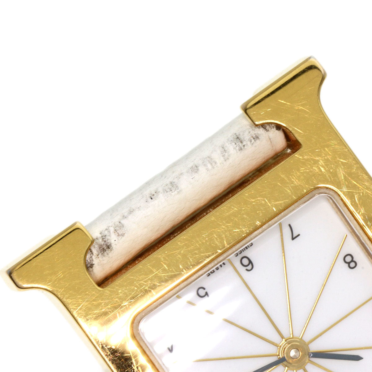 HERMES Watches Quartz HH1.201 Gold Plated, Leather gold H watch white dial Women  d