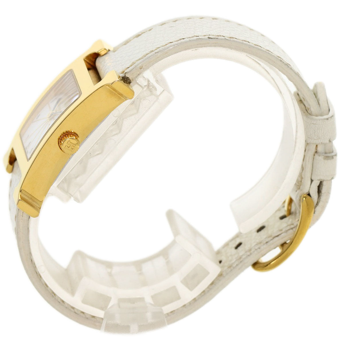 HERMES Watches Quartz HH1.201 Gold Plated, Leather gold H watch white dial Women  d
