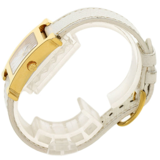 HERMES Watches Quartz HH1.201 Gold Plated, Leather gold H watch white dial Women  d