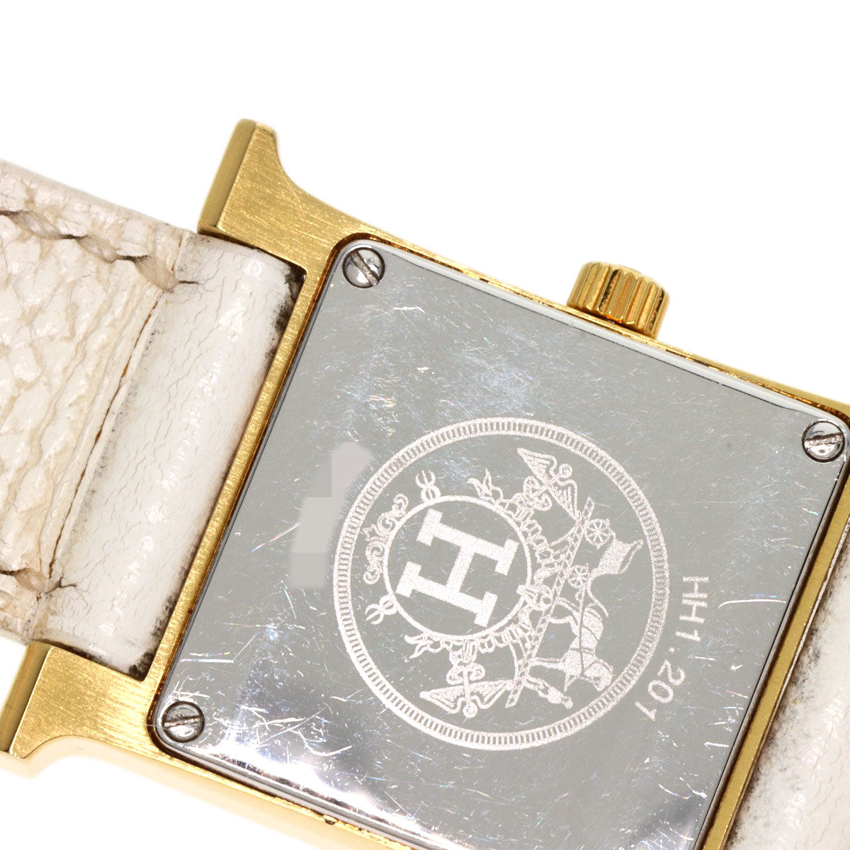 HERMES Watches Quartz HH1.201 Gold Plated, Leather gold H watch white dial Women  d