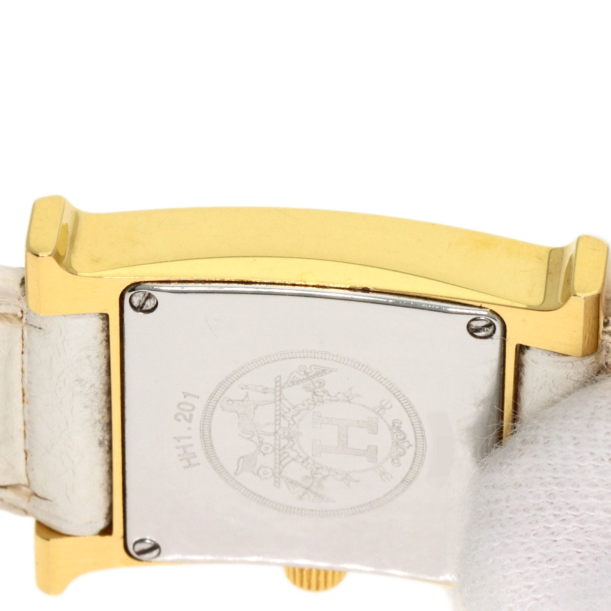 HERMES Watches Quartz HH1.201 Gold Plated, Leather gold H watch white dial Women  d