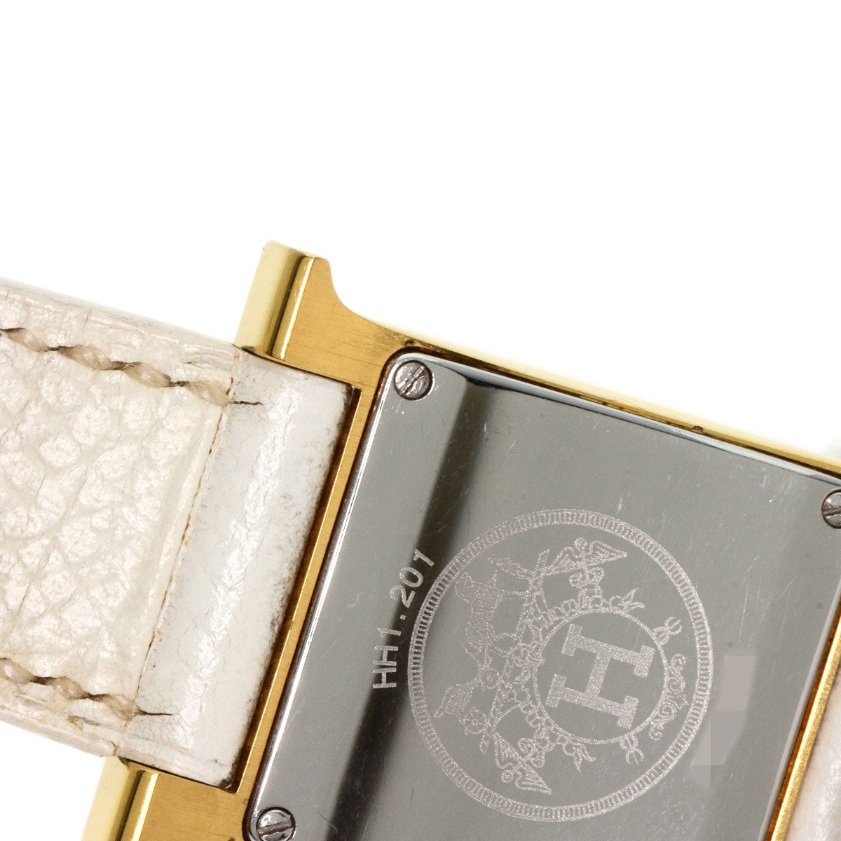 HERMES Watches Quartz HH1.201 Gold Plated, Leather gold H watch white dial Women  d