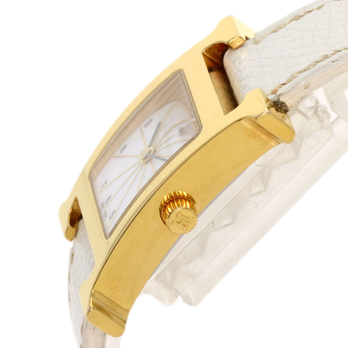 HERMES Watches Quartz HH1.201 Gold Plated, Leather gold H watch white dial Women  d