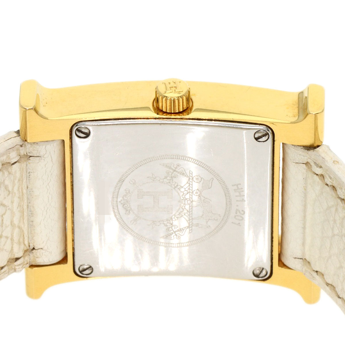 HERMES Watches Quartz HH1.201 Gold Plated, Leather gold H watch white dial Women  d