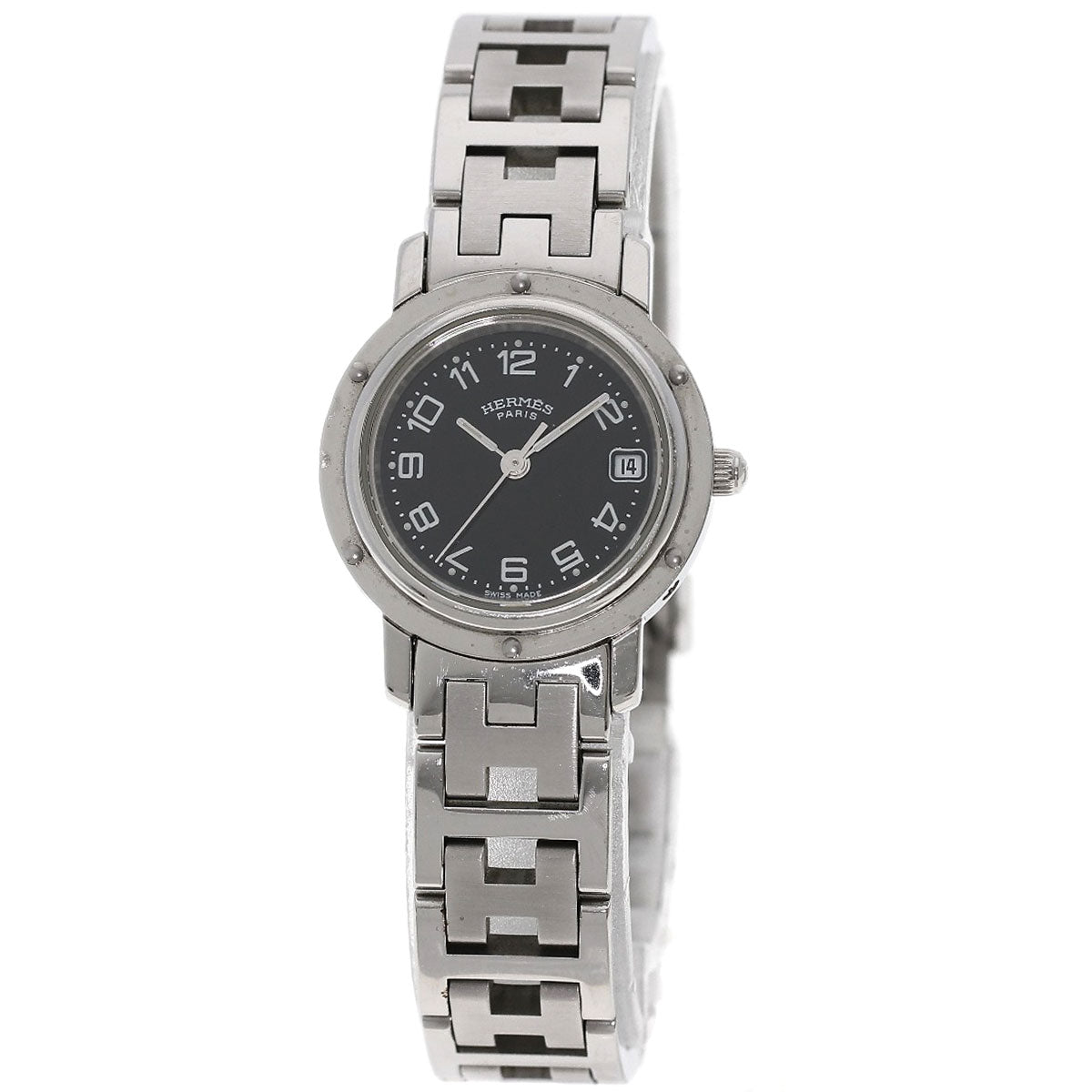 HERMES Watches Quartz CL4.210 Stainless Steel , Stainless Steel Silver Clipper black dial Women  d
