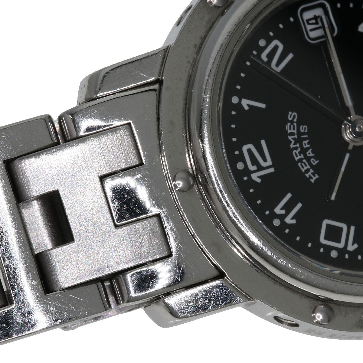 HERMES Watches Quartz CL4.210 Stainless Steel , Stainless Steel Silver Clipper black dial Women  d